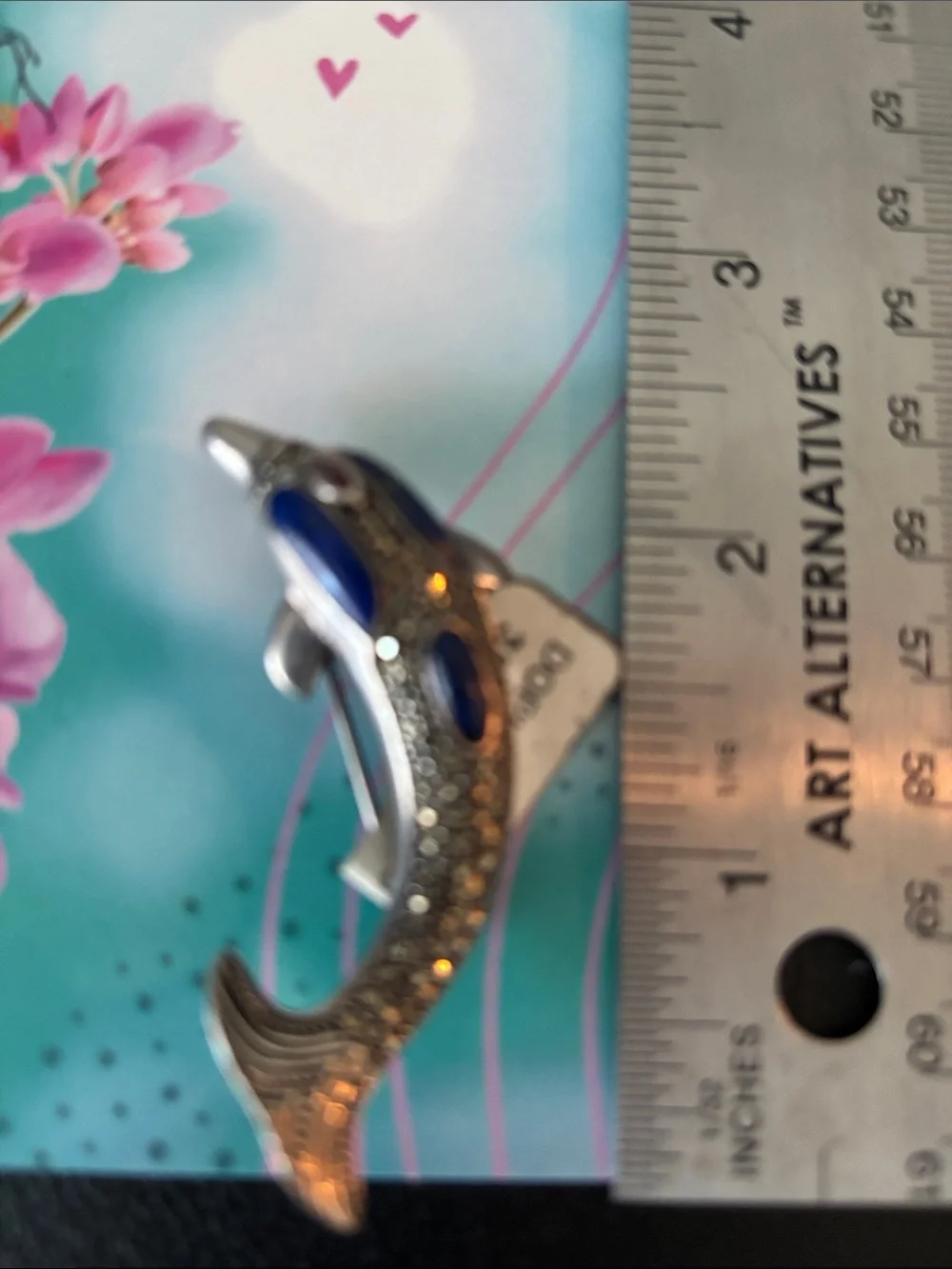 Sterling Silver Dolphin Brooch with Blue Lapis Garnet and Marcasites Accents